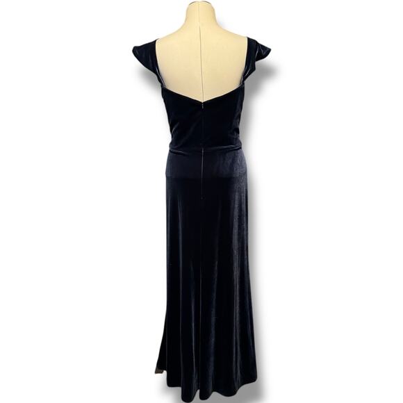 Jenny Yoo Issa Off-The-Shoulder Stretch Velvet Column Gown French Blue 18 - Picture 6 of 7